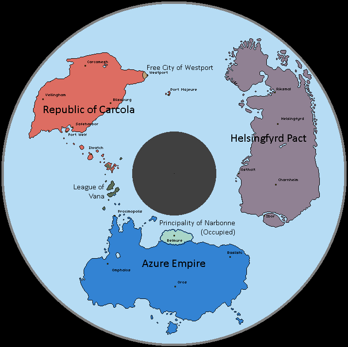A map of the known world of Izaria in the year 1287 PR.